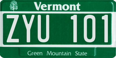 VT license plate ZYU101