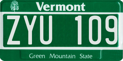 VT license plate ZYU109