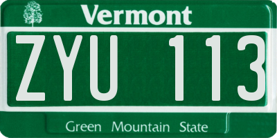 VT license plate ZYU113