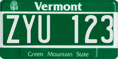 VT license plate ZYU123