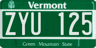 VT license plate ZYU125