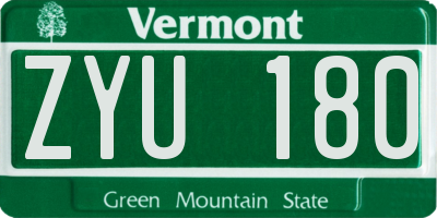 VT license plate ZYU180