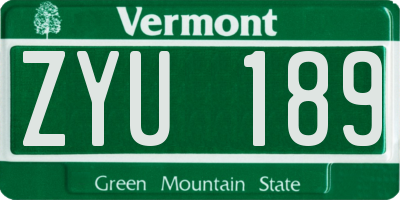 VT license plate ZYU189
