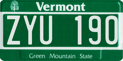 VT license plate ZYU190