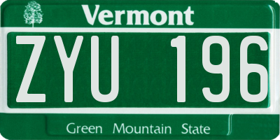 VT license plate ZYU196