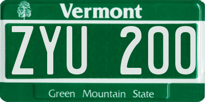 VT license plate ZYU200
