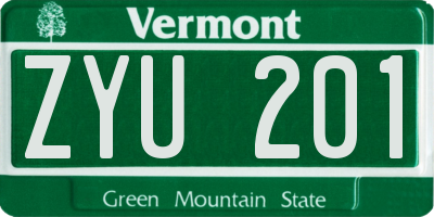 VT license plate ZYU201