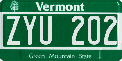 VT license plate ZYU202