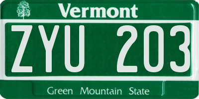 VT license plate ZYU203
