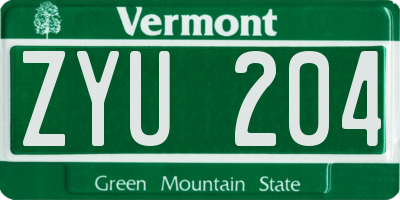 VT license plate ZYU204