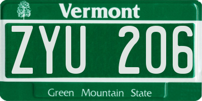 VT license plate ZYU206