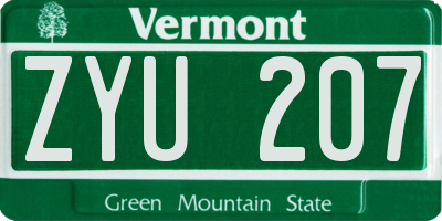 VT license plate ZYU207