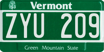 VT license plate ZYU209