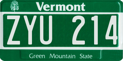 VT license plate ZYU214