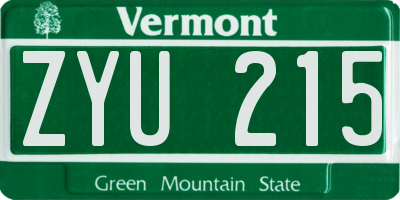 VT license plate ZYU215