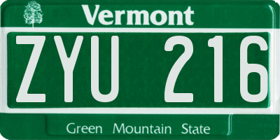 VT license plate ZYU216