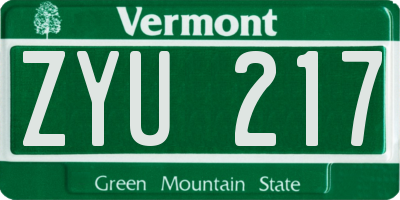 VT license plate ZYU217