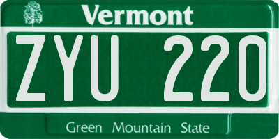 VT license plate ZYU220