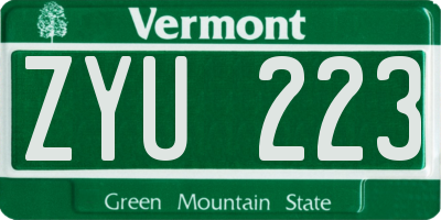 VT license plate ZYU223