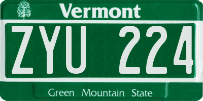 VT license plate ZYU224