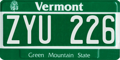 VT license plate ZYU226