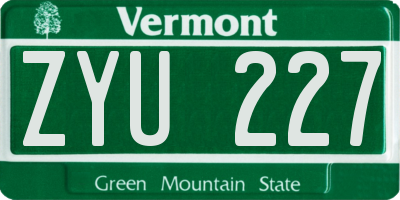 VT license plate ZYU227