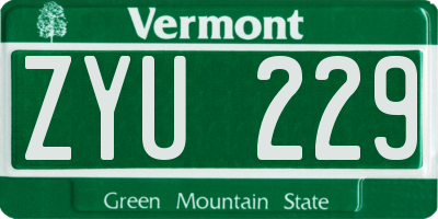 VT license plate ZYU229