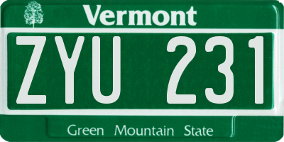 VT license plate ZYU231