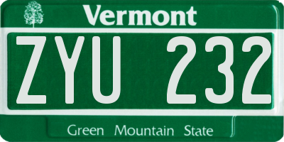 VT license plate ZYU232