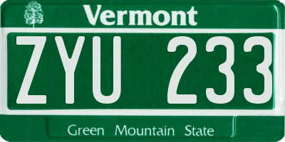 VT license plate ZYU233