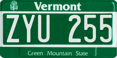 VT license plate ZYU255