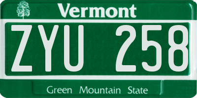 VT license plate ZYU258