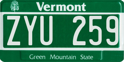 VT license plate ZYU259