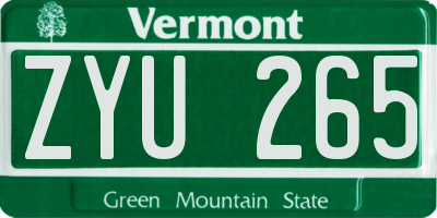 VT license plate ZYU265