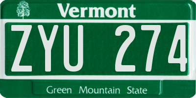 VT license plate ZYU274