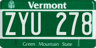 VT license plate ZYU278