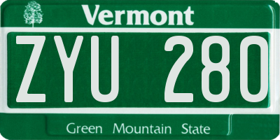 VT license plate ZYU280