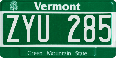 VT license plate ZYU285