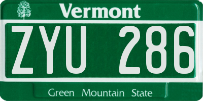 VT license plate ZYU286