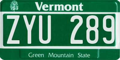 VT license plate ZYU289