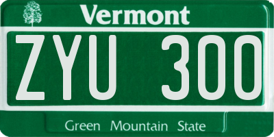 VT license plate ZYU300