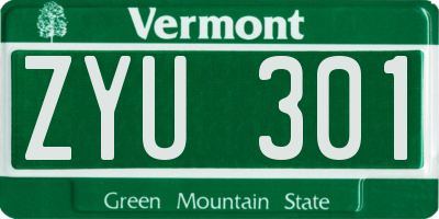 VT license plate ZYU301