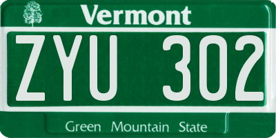 VT license plate ZYU302