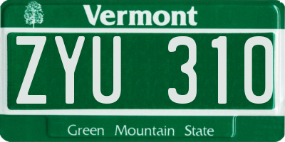 VT license plate ZYU310