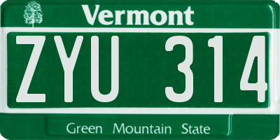 VT license plate ZYU314