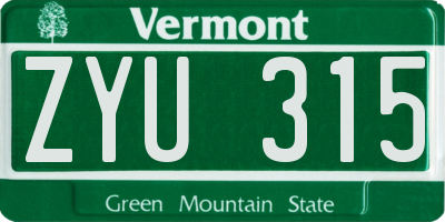 VT license plate ZYU315