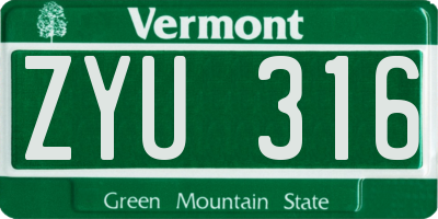 VT license plate ZYU316