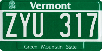 VT license plate ZYU317