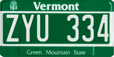 VT license plate ZYU334