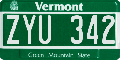 VT license plate ZYU342